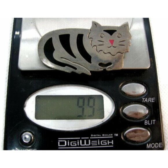 Brooch Fat Cat Inlaid w Black Onyx Hallmarked TM-96 Sterling Silver 925 Vintage - Picture 7 of 7
